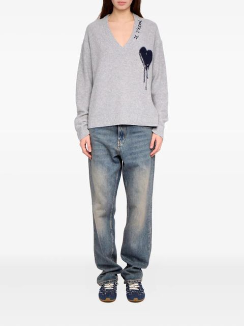 Zadig&Voltaire Mikyz heart V-neck sweater - Grey - zdjęcie produktu nr 2