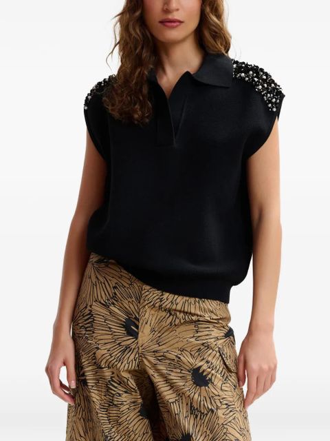 Essentiel Antwerp sequin polo top - Black