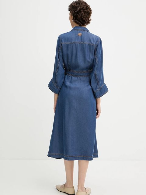 MUNTHE sukienka jeansowa PRESCOTT kolor niebieski midi rozkloszowana 252134025207