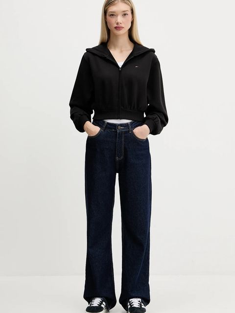 Tommy Jeans bluza bawełniana damska kolor czarny z kapturem gładka DW0DW21590 - zdjęcie produktu nr 2