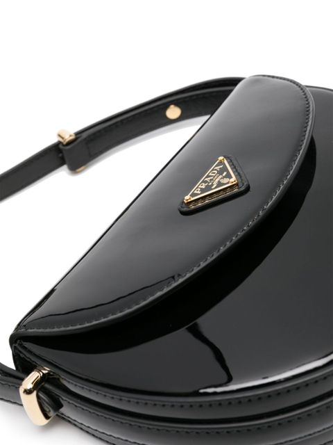 Prada triangle-logo patent leather shoulder bag - Black