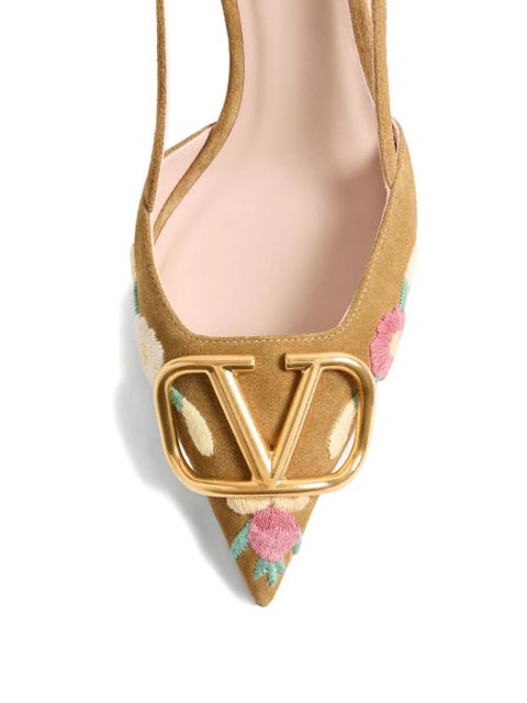 Valentino Garavani 80mm floral-embroidered slingback pumps - Brown - zdjęcie produktu nr 2