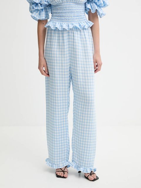 The Sleeper spodnie lniane damskie kolor niebieski proste high waist PFPT01G027R - zdjęcie produktu nr 1