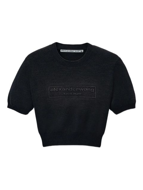 Alexander Wang logo-embossed short-sleeve knit top - Black - zdjęcie produktu nr 1