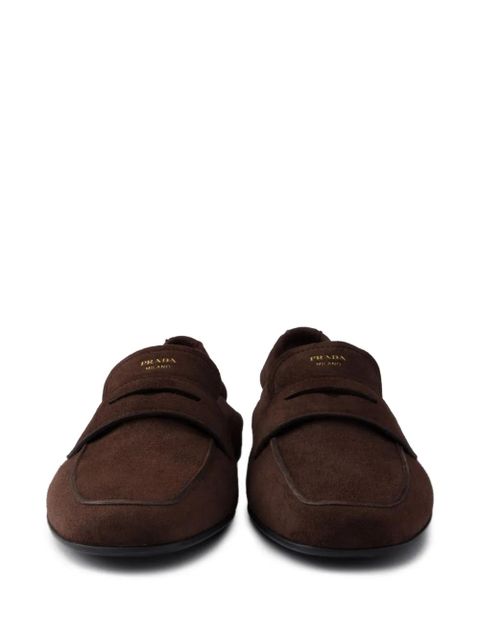 Prada logo-print suede loafers - Brown