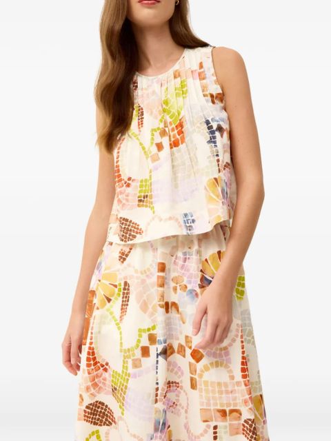 Marie Oliver Letta mosaic-print pleated top - Neutrals