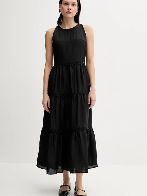 Pedro del Hierro sukienka z domieszką lnu kolor czarny maxi rozkloszowana 3819824 - zdjęcie produktu nr 1