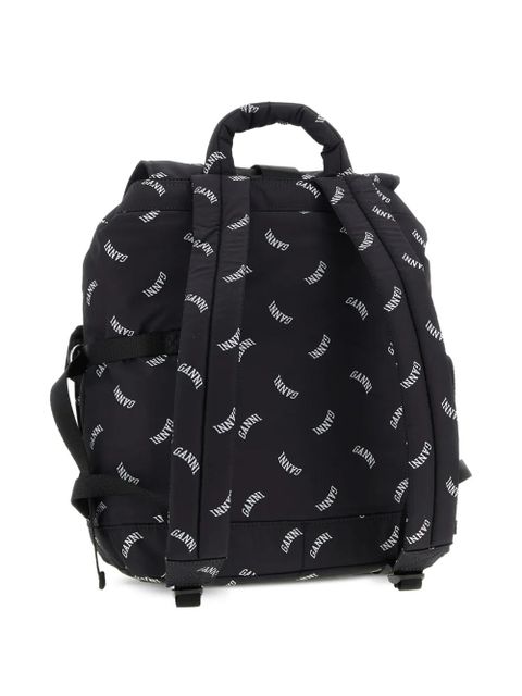 GANNI logo-print buckle backpack - Black