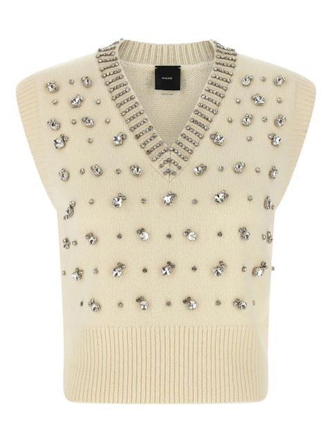 PINKO crystal-embellished V-neck vest - Neutrals - zdjęcie produktu nr 1