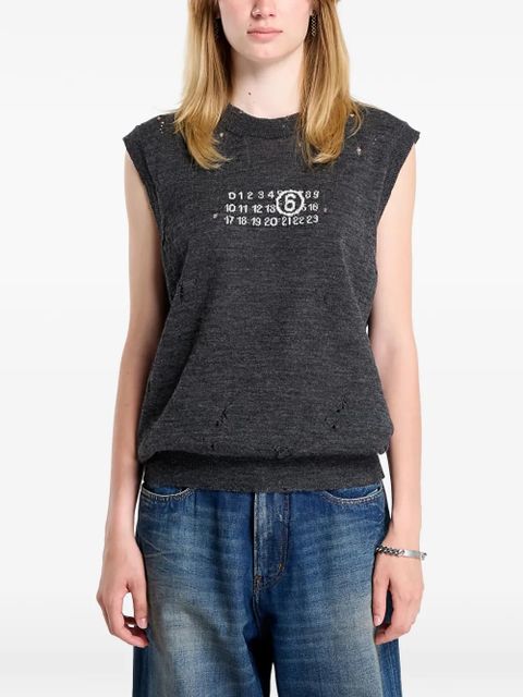MM6 Maison Margiela Numeric-logo distressed knitted vest - Grey - zdjęcie produktu nr 1