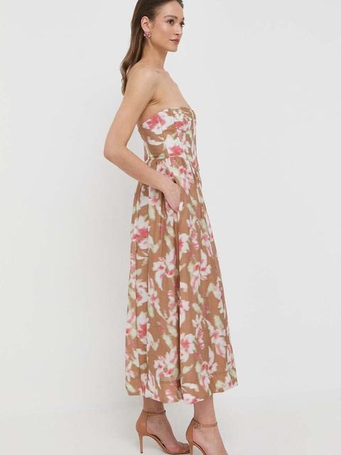 Bardot sukienka kolor brązowy midi rozkloszowana