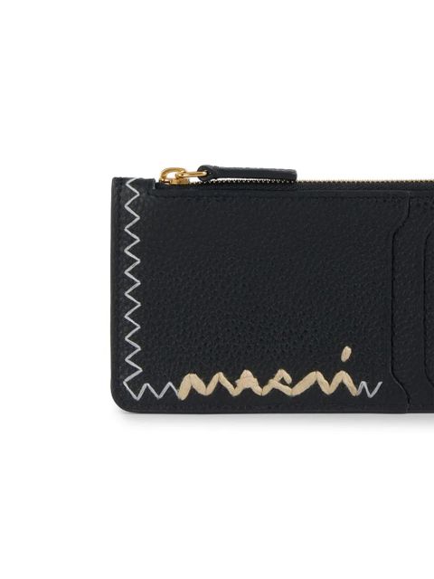 Marni logo-embroidered leather card case - Black