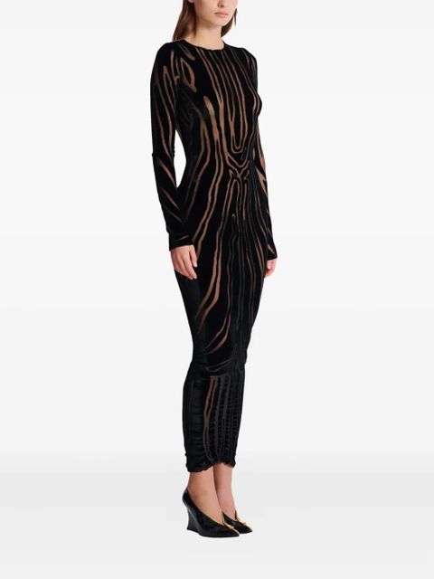 Balmain zebra-print velvet midi dress - Black