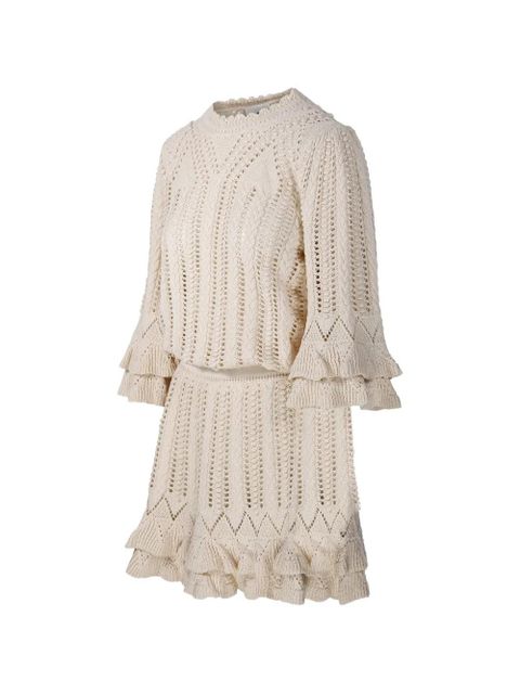 MARANT ÉTOILE Norma ruffled knitted mini dress - Neutrals