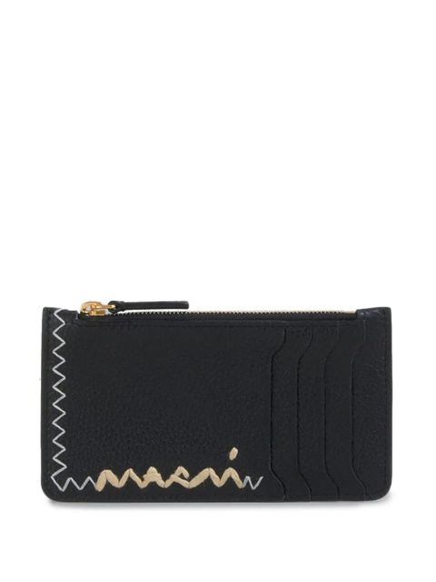Marni logo-embroidered leather card case - Black - zdjęcie produktu nr 1