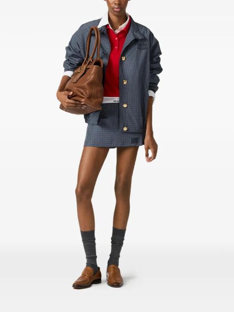 Miu Miu check-pattern oversized jacket - Blue