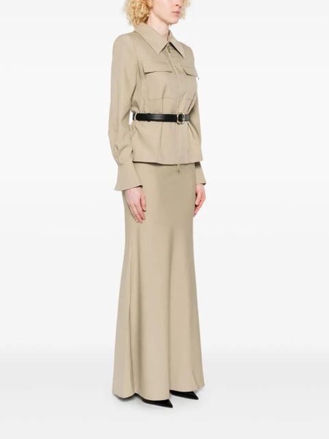 Self-Portrait zip-front layered maxi dress - Green