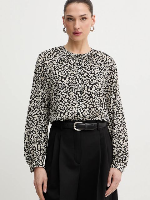 Weekend Max Mara koszula jedwabna CINEMA damska kolor czarny relaxed z wiązanym dekoltem 2615111111600 - zdjęcie produktu nr 1