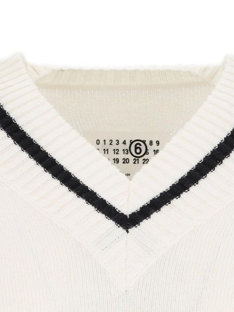 MM6 Maison Margiela logo-knit v-neck jumper - White