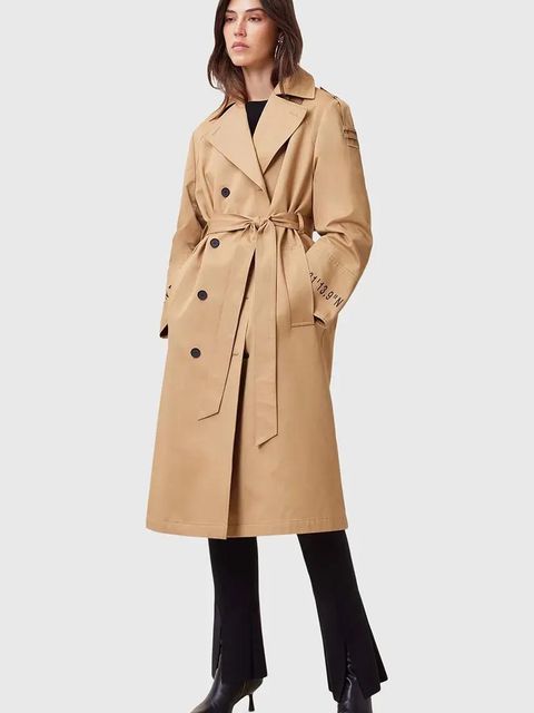 AllSaints trencz bawełniany DEMMI damski kolor brązowy przejściowy dwurzędowy W027OC - zdjęcie produktu nr 1