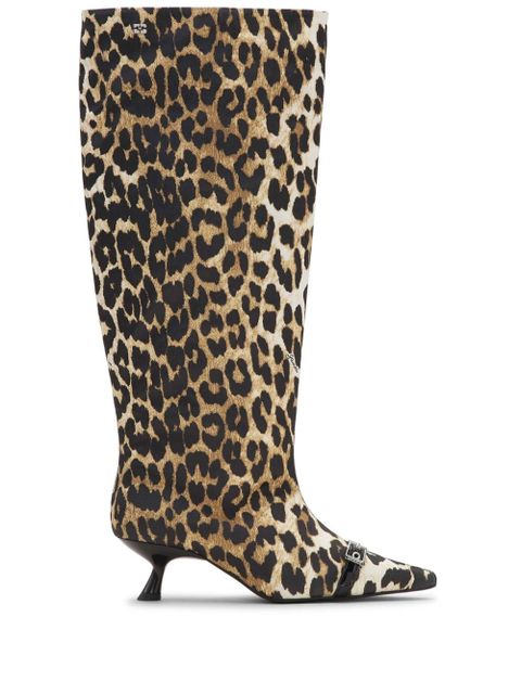 GANNI leopard-print satin knee-length boots - Brown - zdjęcie produktu nr 1