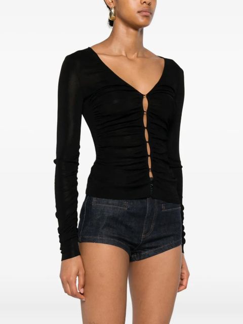 Self-Portrait button-detailed long-sleeve t-shirt - Black