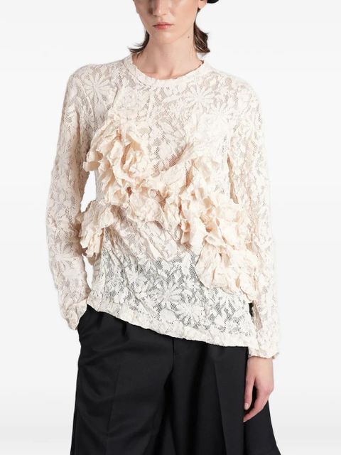 Comme Des Garçons ruffled floral-lace sweater - Neutrals - zdjęcie produktu nr 1