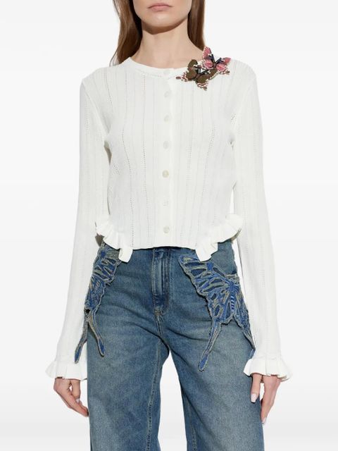 Blumarine butterfly-appliqué cardigan - White