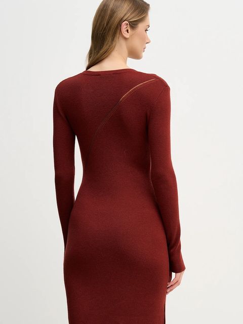 Sisley sukienka wełniana kolor bordowy midi rozkloszowana 1QNQLV011