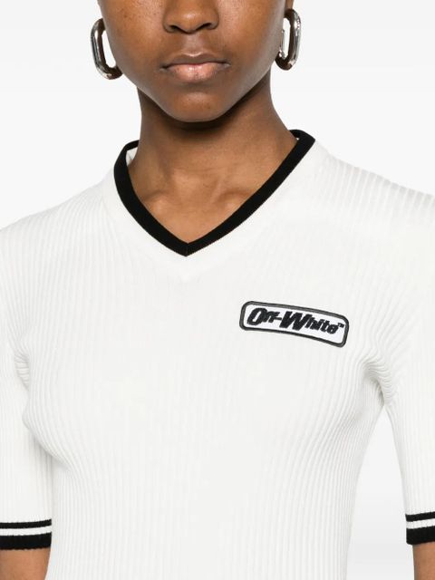 Off-White V-neck ribbed mini dress