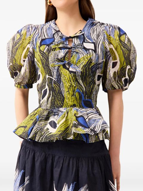Marie Oliver Estella puff-sleeve peplum blouse - Green