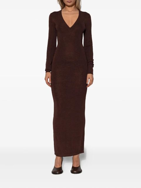 ENTIRE STUDIOS v-neck long-sleeve midi dress - Brown