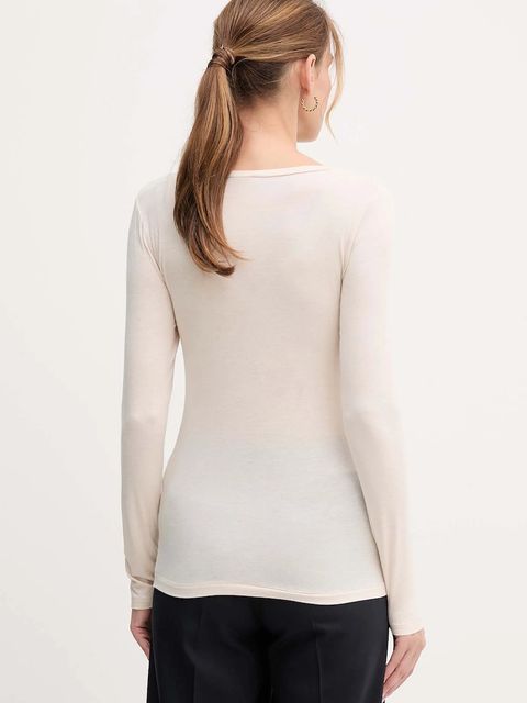 United Colors of Benetton longsleeve z domieszką kaszmiru kolor beżowy 3LRU3M076