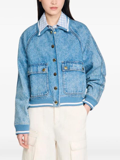 SANDRO knitted-collar denim jacket - Blue