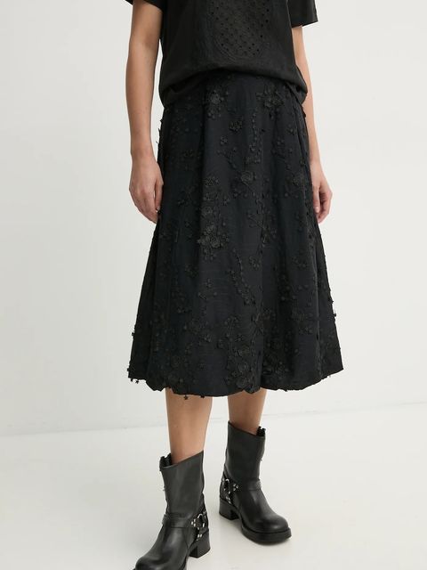 MUNTHE spódnica bawełniana FIAMMA kolor czarny midi rozkloszowana 251122225125 - zdjęcie produktu nr 1