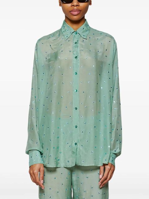 Oséree Gems crystal-embellished long-sleeve shirt - Green