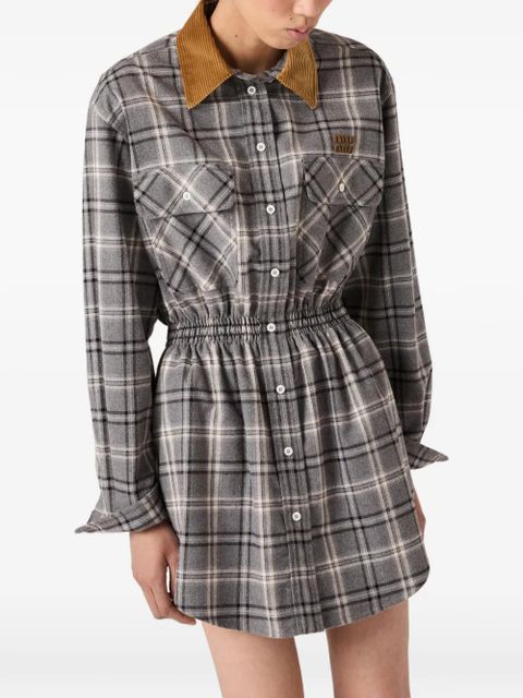 Miu Miu buttoned check-pattern mini dress - Grey
