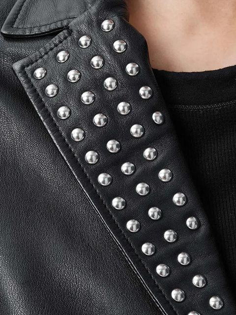 AllSaints marynarka skórzana CORINNA kolor czarny jednorzędowa W037LC