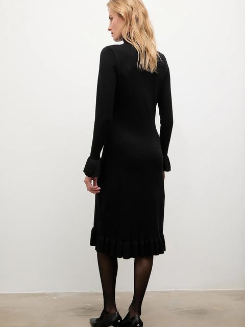 Answear.LAB sukienka z kaszmirem kolor czarny midi prosta