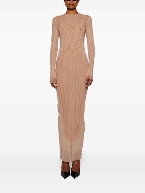 Jean Paul Gaultier spiral-print mesh maxi dress - Neutrals