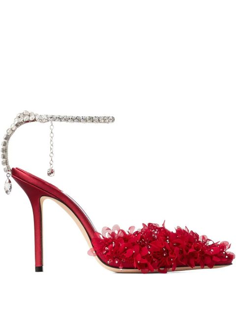 Jimmy Choo 100mm Saeda crystal-embellished floral pumps - Red - zdjęcie produktu nr 1