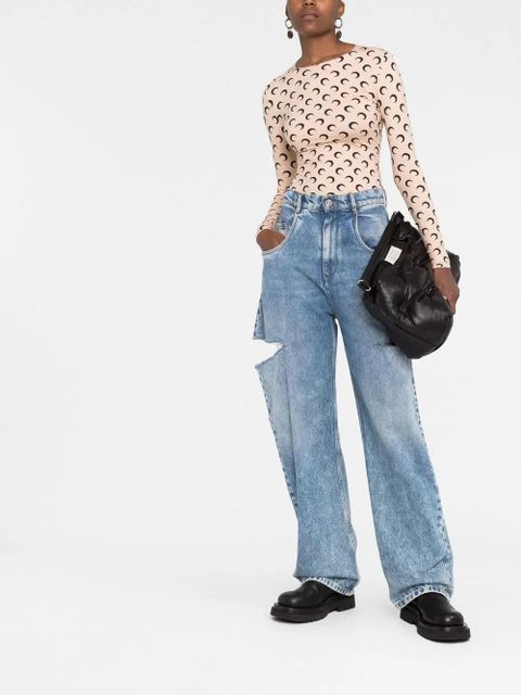 Marine Serre crescent moon-print second-skin top - Neutrals - zdjęcie produktu nr 2