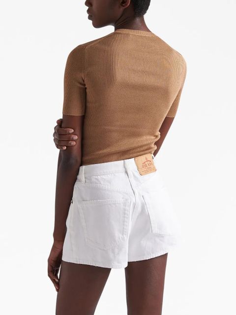 Prada logo-intarsia silk top - Brown