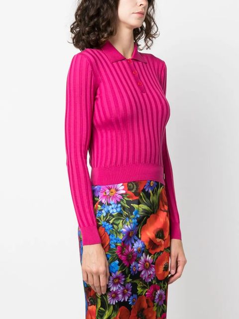 Dolce & Gabbana logo-plaque ribbed polo shirt - Pink