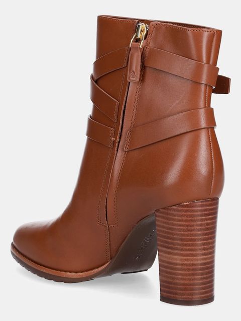 Lauren Ralph Lauren botki skórzane Cllns Bt Hl damskie kolor brązowy na słupku 802974385001