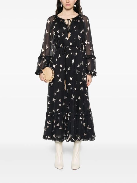 ZIMMERMANN bird-print ruffled dress - Black - zdjęcie produktu nr 2