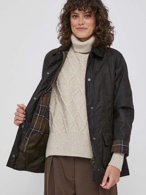 Barbour kurtka bawełniana Classic Beadnell Wax Jacket kolor brązowy przejściowa LWX0668