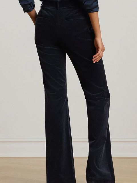 Lauren Ralph Lauren spodnie z bawełną damskie kolor granatowy dzwony medium waist 200P03436