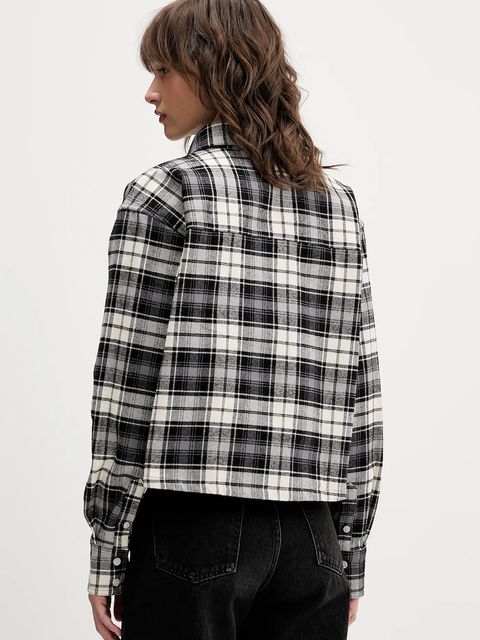 Guess Jeans koszula bawełniana damska kolor czarny relaxed z kołnierzykiem klasycznym W5BH39 WGMH1