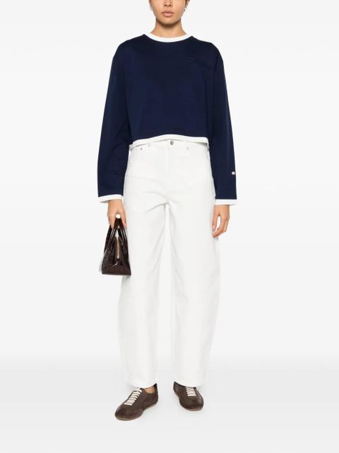 Maje long-sleeve logo-embroidered top - Blue